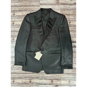 Tom Ford Silk Blend Tuxedo Suit Jacket Blazer Black Size 54 R  geometric pattern